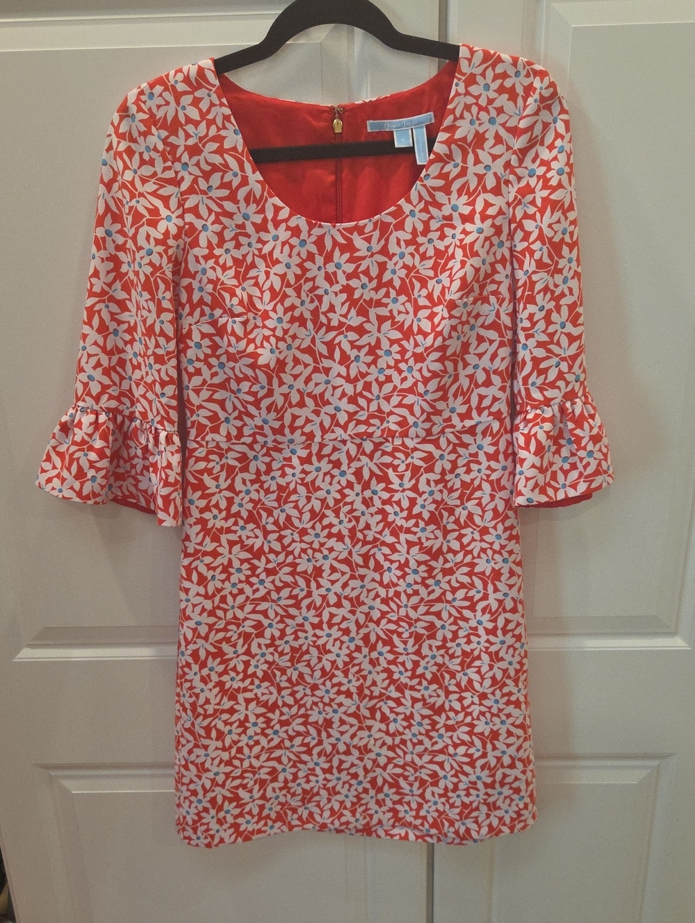 Draper James Bell Sleeve Dress size 4 Red White Blue Floral DRW0448
